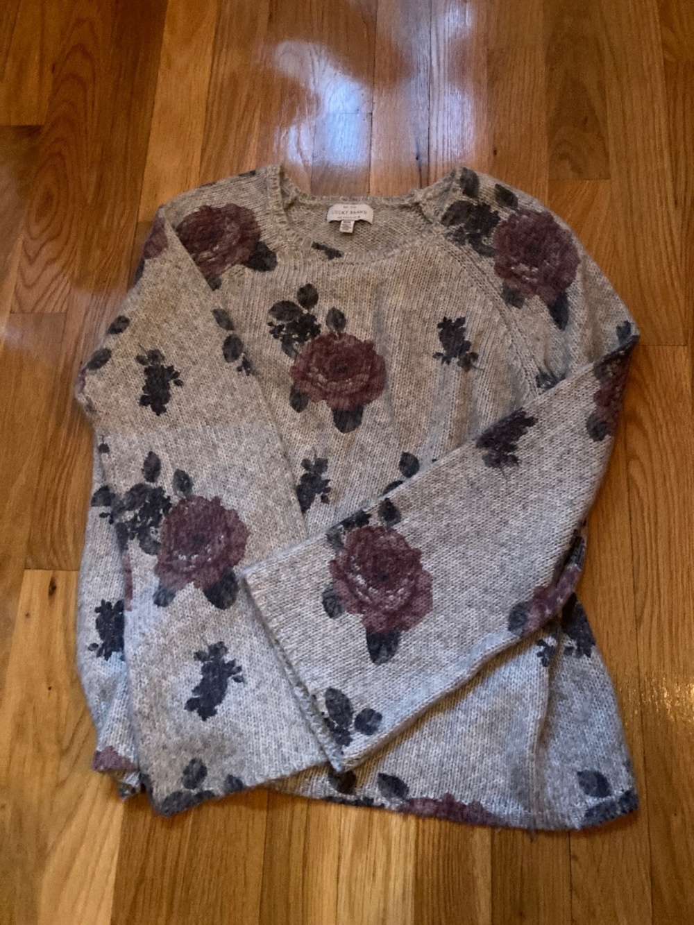 Lucky Brand Crew Neck Floral Sweater in Grey Sz M